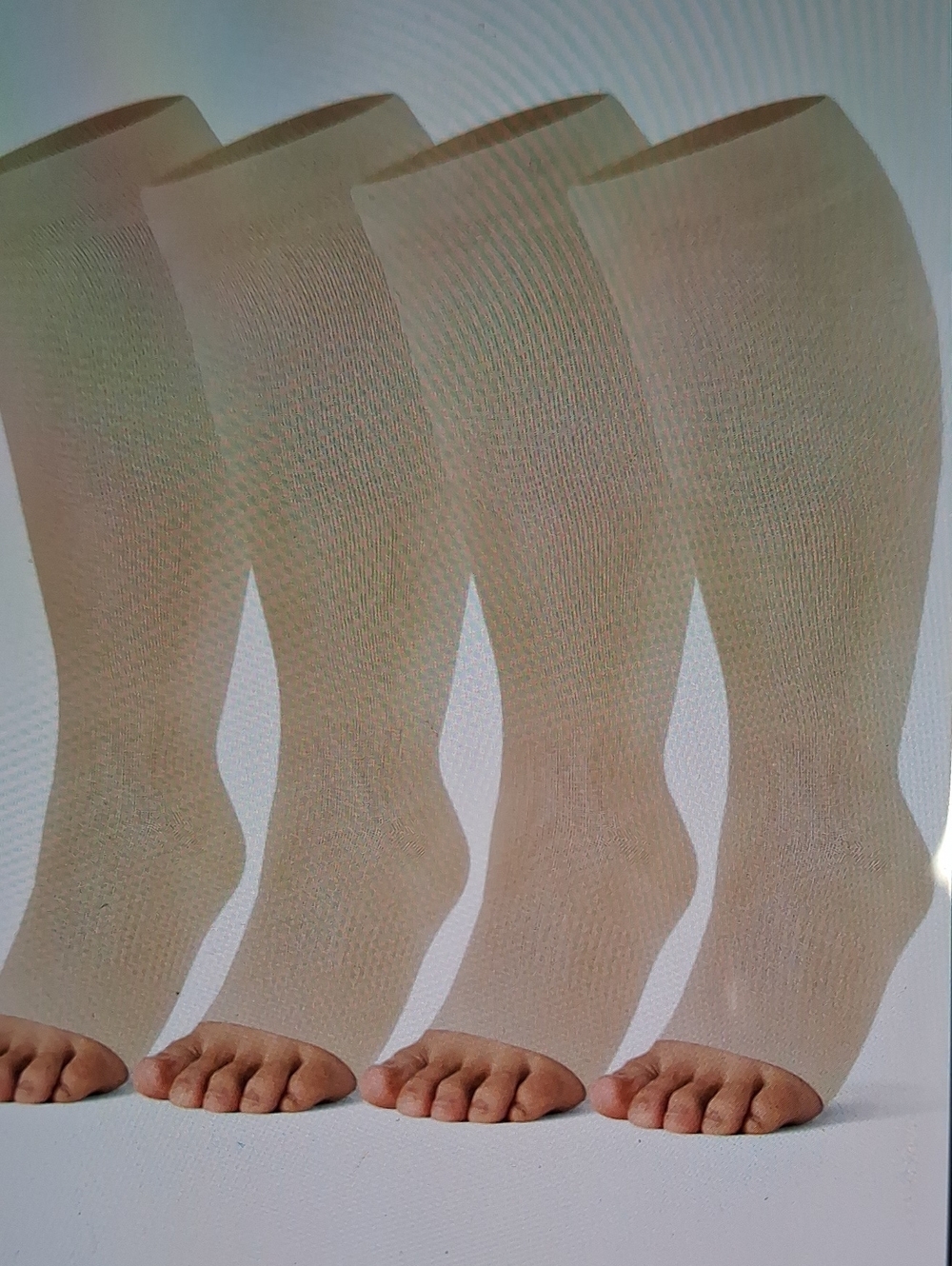 NWT 4pk. Bamboo Viscose Wide Calf Compression Socks, Open Toe, Unisex, Nude XL